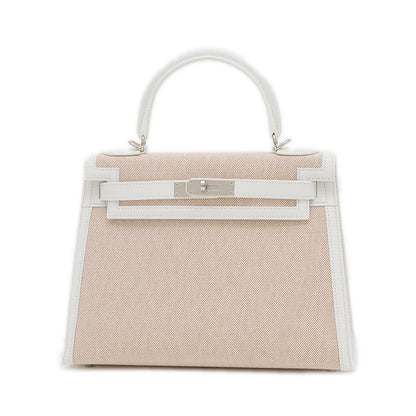 ケリー28 外縫い トワル/スイフト ニューホワイト/エクリュ シルバー金具 W刻印 ハンドバッグ