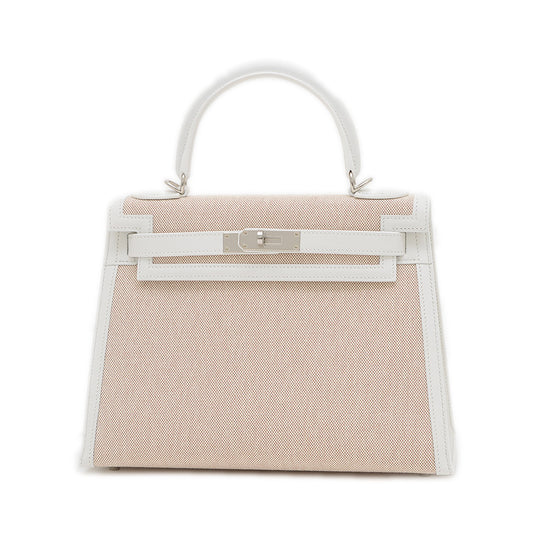 ケリー28 外縫い トワル/スイフト ニューホワイト/エクリュ シルバー金具 W刻印 ハンドバッグ