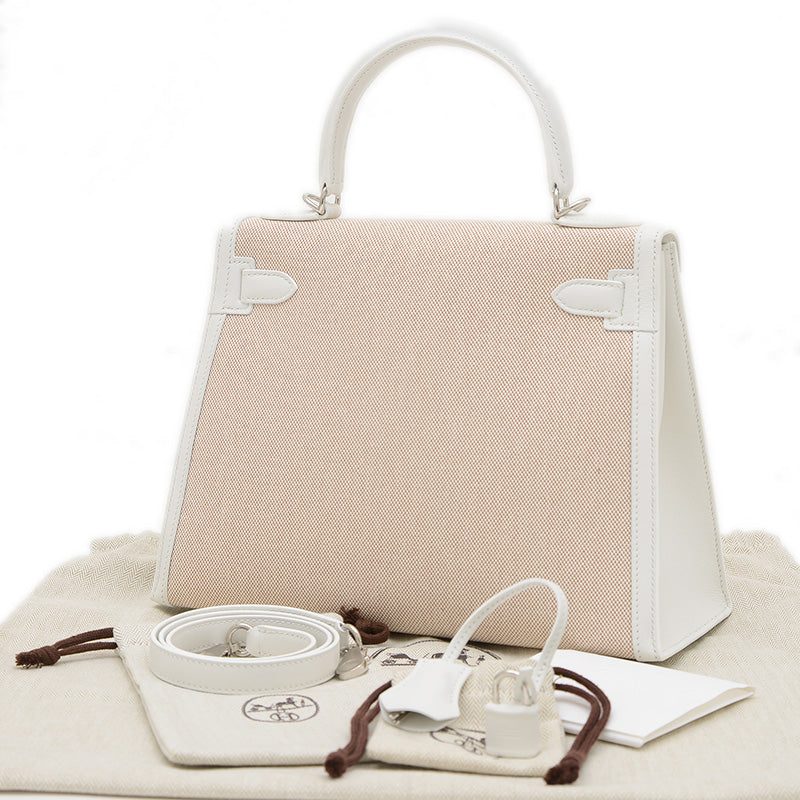 ケリー28 外縫い トワル/スイフト ニューホワイト/エクリュ シルバー金具 W刻印 ハンドバッグ