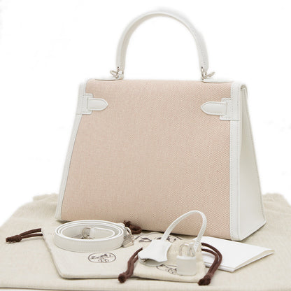 ケリー28 外縫い トワル/スイフト ニューホワイト/エクリュ シルバー金具 W刻印 ハンドバッグ