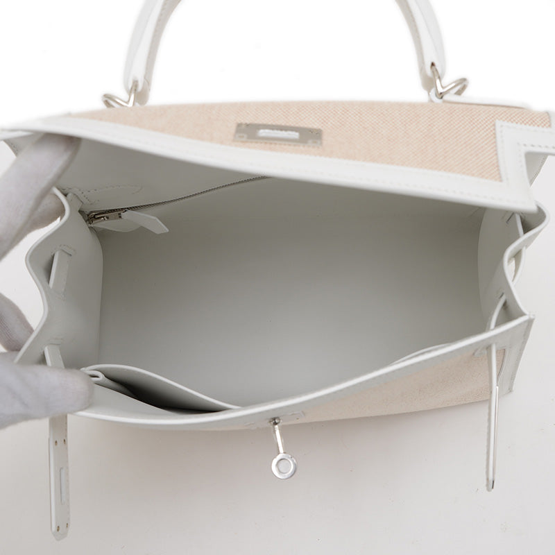 ケリー28 外縫い トワル/スイフト ニューホワイト/エクリュ シルバー金具 W刻印 ハンドバッグ