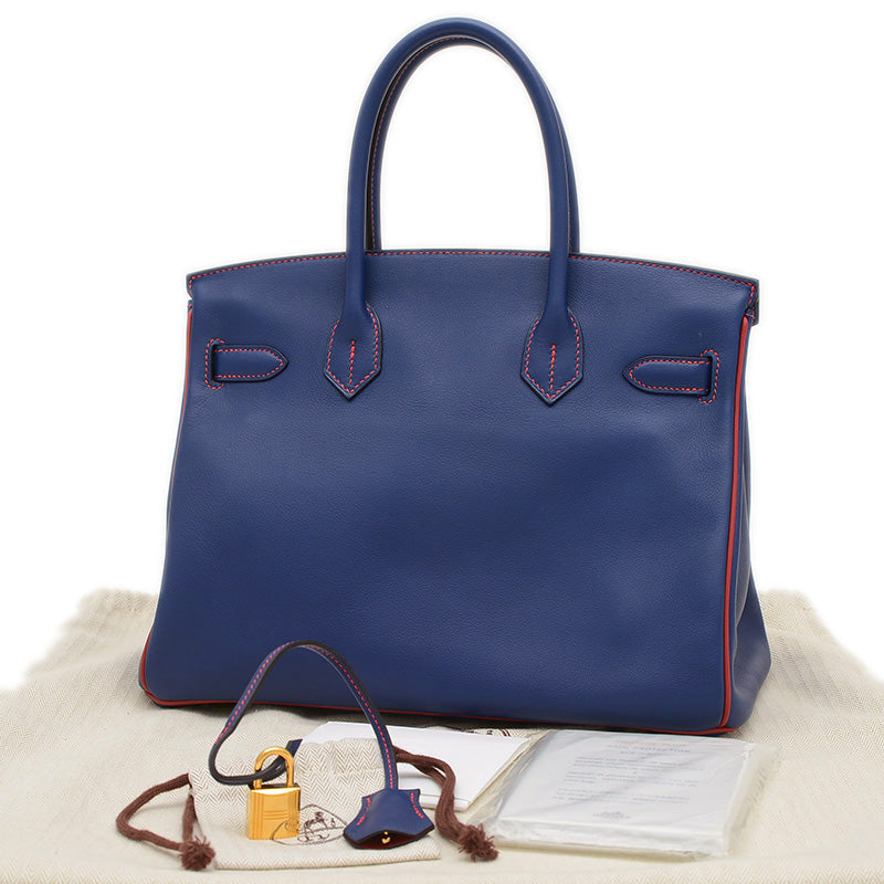 バーキン30 パーソナル ブルーエレクトリック/ルージュグレナ ゴールド金具 A刻印 ハンドバッグ