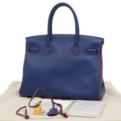 バーキン30 パーソナル ブルーエレクトリック/ルージュグレナ ゴールド金具 A刻印 ハンドバッグ