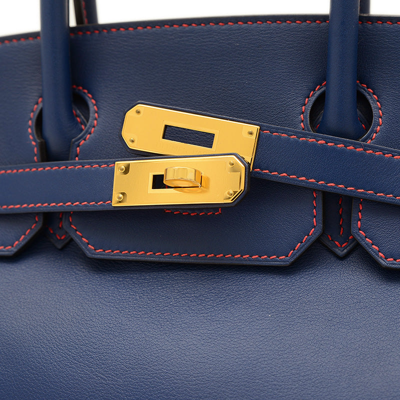 バーキン30 パーソナル ブルーエレクトリック/ルージュグレナ ゴールド金具 A刻印 ハンドバッグ