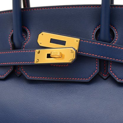 バーキン30 パーソナル ブルーエレクトリック/ルージュグレナ ゴールド金具 A刻印 ハンドバッグ