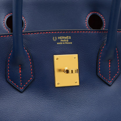 バーキン30 パーソナル ブルーエレクトリック/ルージュグレナ ゴールド金具 A刻印 ハンドバッグ