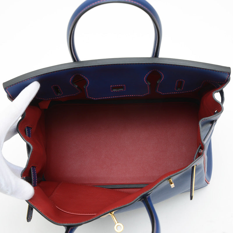 バーキン30 パーソナル ブルーエレクトリック/ルージュグレナ ゴールド金具 A刻印 ハンドバッグ