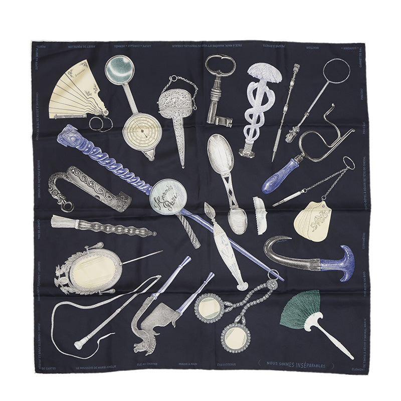 カレ90 いつも一緒 キャバン/アントラシット シルク スカーフ