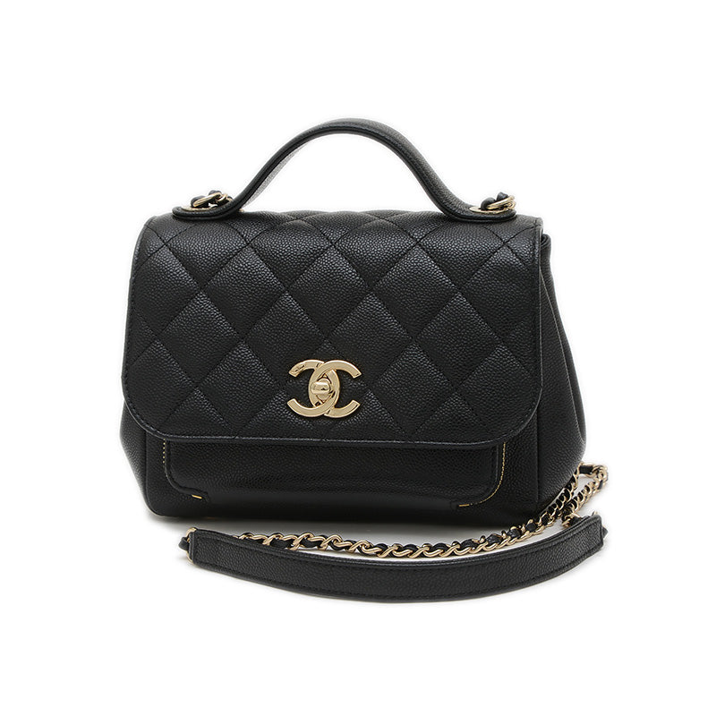 ビジネスアフィニティ チェーンショルダー キャビアスキン ブラック A93749 ハンドバッグ