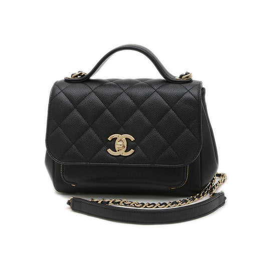 ビジネスアフィニティ チェーンショルダー キャビアスキン ブラック A93749 ハンドバッグ