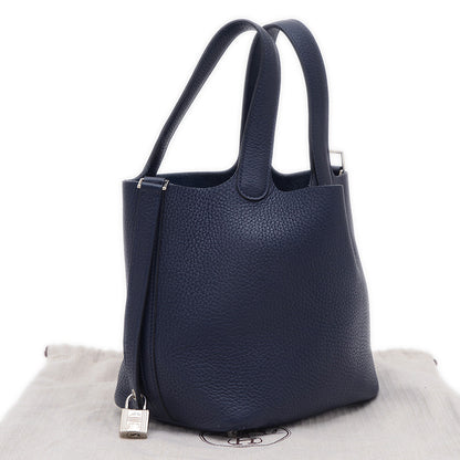 ピコタンロック PM 18 トリヨン ブルーニュイ シルバー金具 X刻印 ハンドバッグ