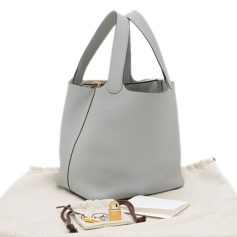 ピコタンロックMM 22 トリヨン ブルーグラシエ ゴールド金具 W刻印 ハンドバッグ