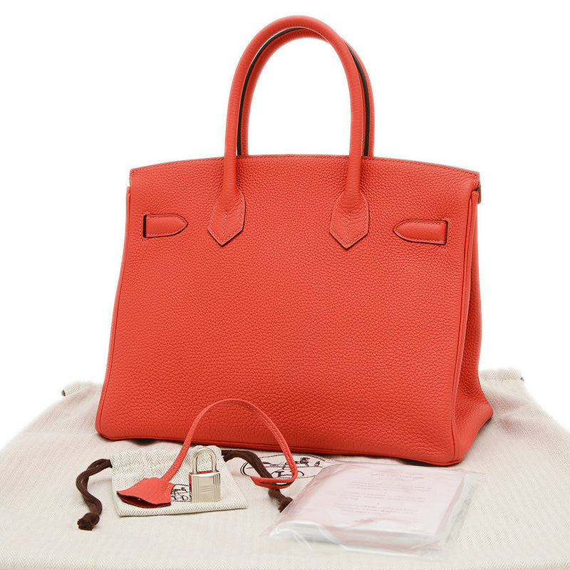 バーキン30 トゴ ルージュピヴォワンヌ シルバー金具 R刻印 ハンドバッグ