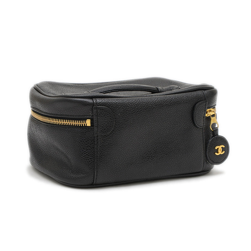 ココマーク 横型 バニティ バッグ キャビアスキン ブラック ゴールド金具 ハンドバッグ