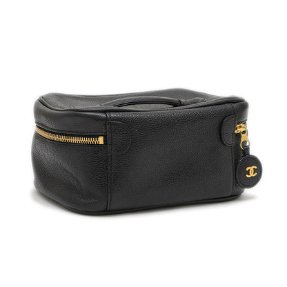 ココマーク 横型 バニティ バッグ キャビアスキン ブラック ゴールド金具 ハンドバッグ