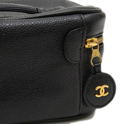 ココマーク 横型 バニティ バッグ キャビアスキン ブラック ゴールド金具 ハンドバッグ