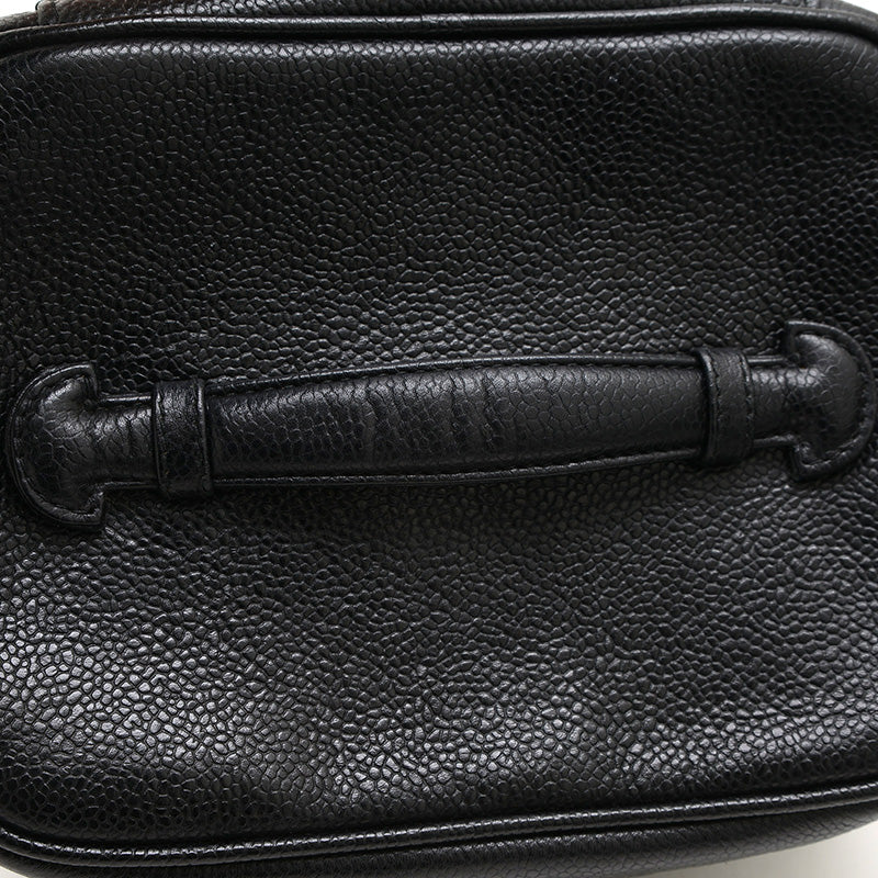 ココマーク 横型 バニティ バッグ キャビアスキン ブラック ゴールド金具 ハンドバッグ