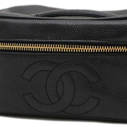 ココマーク 横型 バニティ バッグ キャビアスキン ブラック ゴールド金具 ハンドバッグ