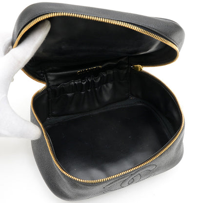 ココマーク 横型 バニティ バッグ キャビアスキン ブラック ゴールド金具 ハンドバッグ