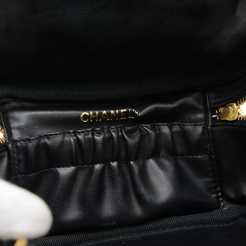 ココマーク 横型 バニティ バッグ キャビアスキン ブラック ゴールド金具 ハンドバッグ