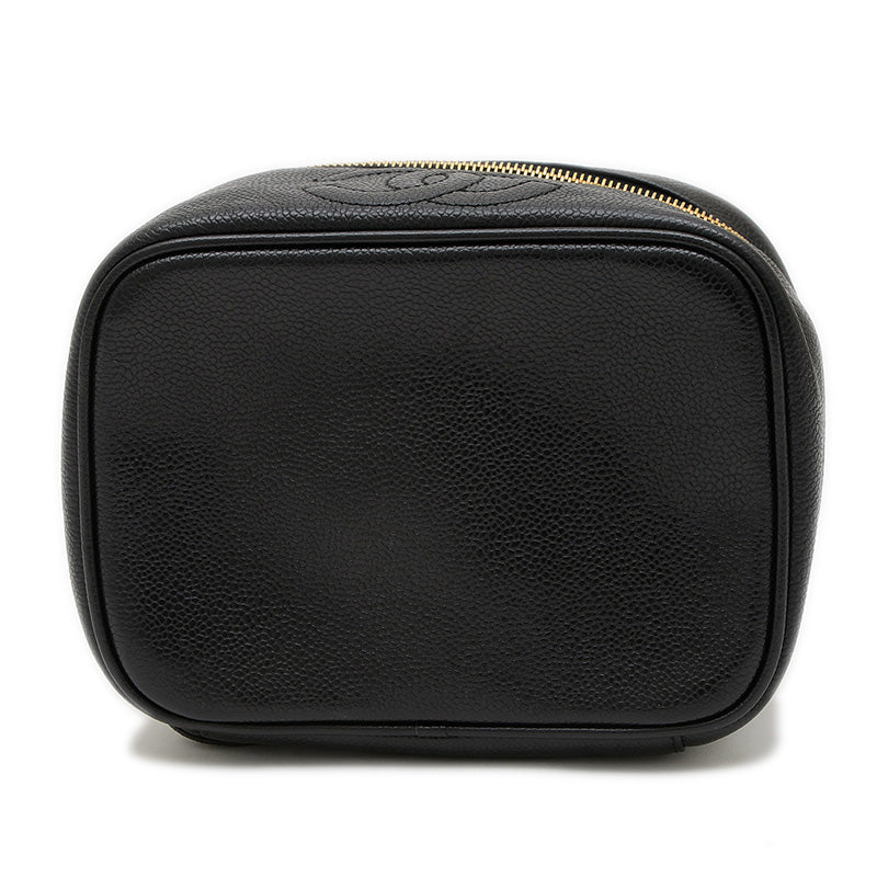 ココマーク 横型 バニティ バッグ キャビアスキン ブラック ゴールド金具 ハンドバッグ