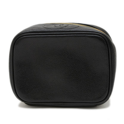 ココマーク 横型 バニティ バッグ キャビアスキン ブラック ゴールド金具 ハンドバッグ