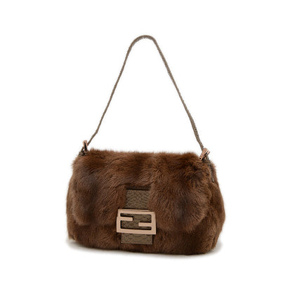 マンマバケット ミニ ラビットファー/パイソン ブラウン ピンクゴールド金具 8BR180 ショルダーバッグ