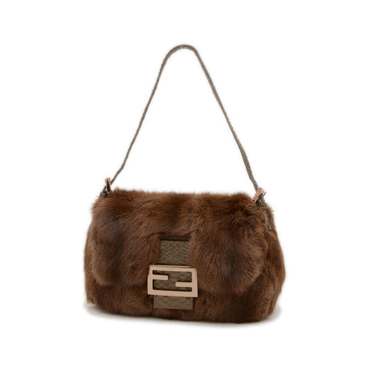 マンマバケット ミニ ラビットファー/パイソン ブラウン ピンクゴールド金具 8BR180 ショルダーバッグ