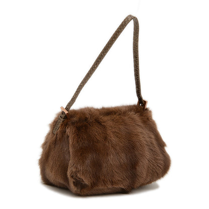 マンマバケット ミニ ラビットファー/パイソン ブラウン ピンクゴールド金具 8BR180 ショルダーバッグ