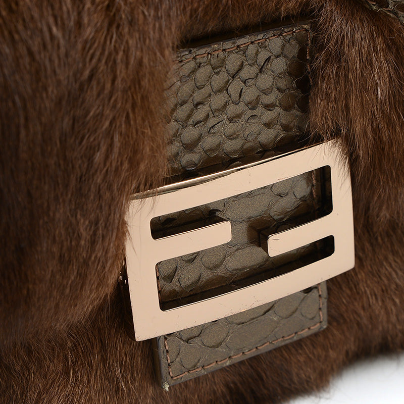 マンマバケット ミニ ラビットファー/パイソン ブラウン ピンクゴールド金具 8BR180 ショルダーバッグ