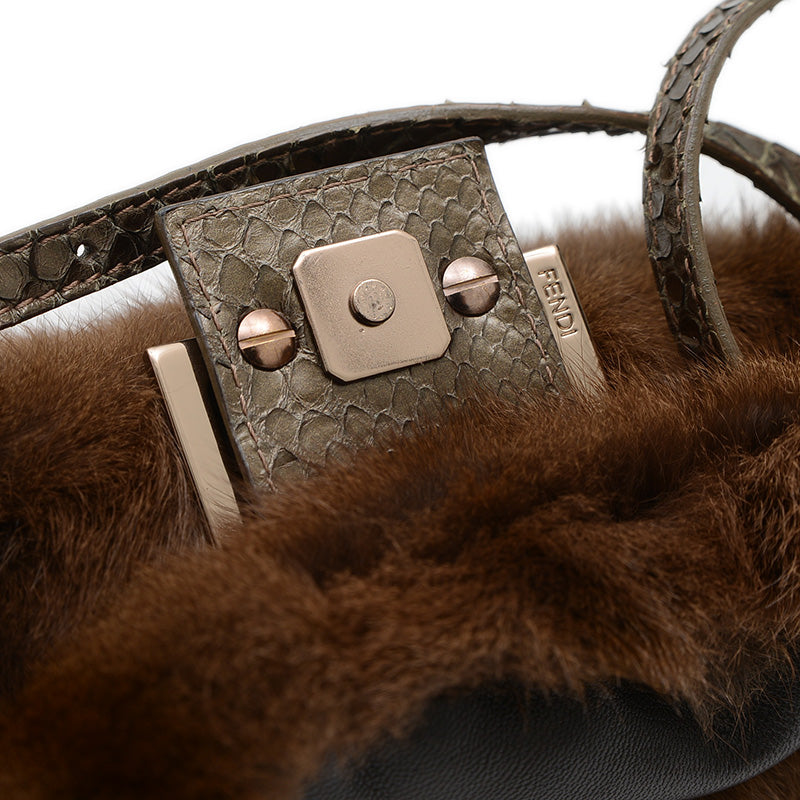 マンマバケット ミニ ラビットファー/パイソン ブラウン ピンクゴールド金具 8BR180 ショルダーバッグ