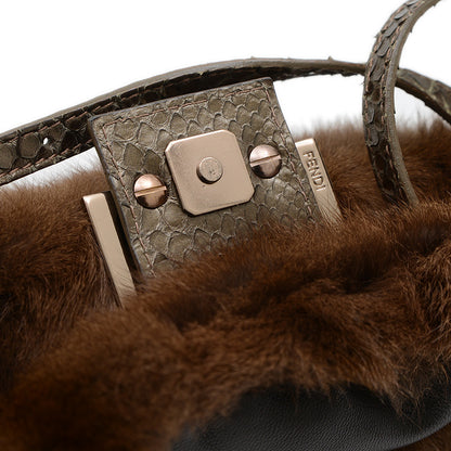 マンマバケット ミニ ラビットファー/パイソン ブラウン ピンクゴールド金具 8BR180 ショルダーバッグ