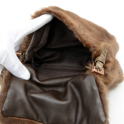 マンマバケット ミニ ラビットファー/パイソン ブラウン ピンクゴールド金具 8BR180 ショルダーバッグ