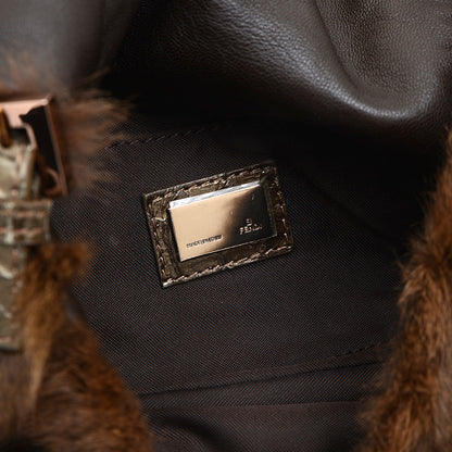 マンマバケット ミニ ラビットファー/パイソン ブラウン ピンクゴールド金具 8BR180 ショルダーバッグ