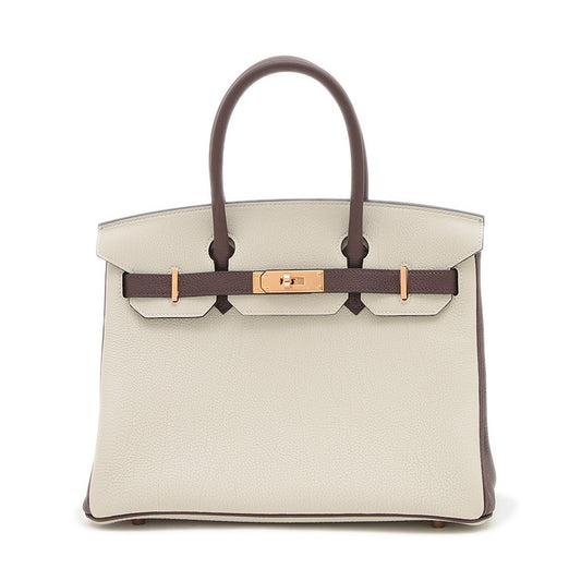 バーキン30 パーソナル トゴ パールグレー/ルージュセリエ ローズゴールド金具 K刻印 ハンドバッグ