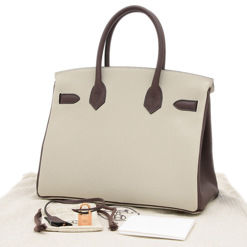 バーキン30 パーソナル トゴ パールグレー/ルージュセリエ ローズゴールド金具 K刻印 ハンドバッグ