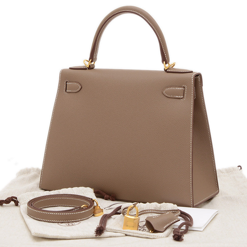 ケリー28 外縫い エプソン エトゥープ ゴールド金具 K刻印 ハンドバッグ