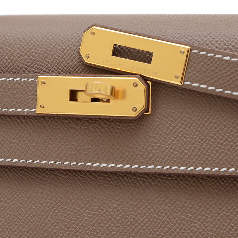 ケリー28 外縫い エプソン エトゥープ ゴールド金具 K刻印 ハンドバッグ