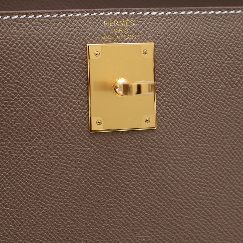 ケリー28 外縫い エプソン エトゥープ ゴールド金具 K刻印 ハンドバッグ