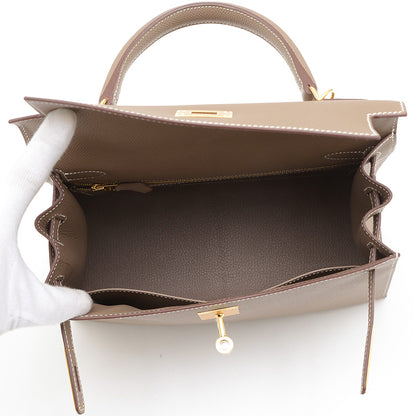 ケリー28 外縫い エプソン エトゥープ ゴールド金具 K刻印 ハンドバッグ