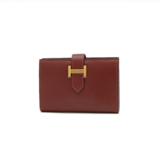 ベアン カードケース ボックスカーフ ルージュアッシュ ゴールド金具 U刻印 カードケース