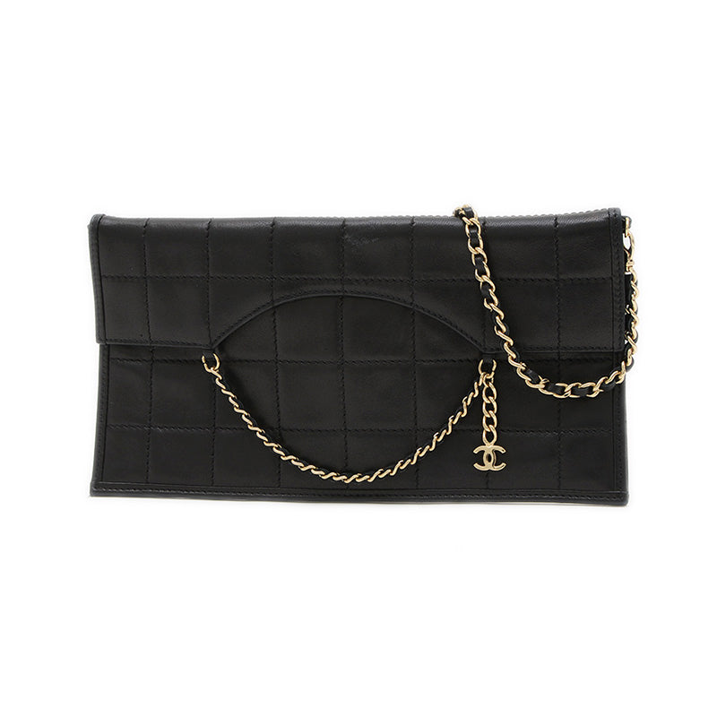 チョコバー チェーンショルダー ラムスキン ブラック ゴールド金具 ショルダーバッグ