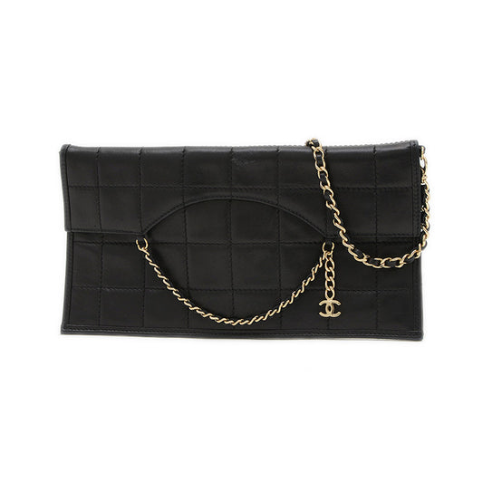 チョコバー チェーンショルダー ラムスキン ブラック ゴールド金具 ショルダーバッグ