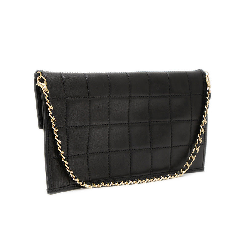 チョコバー チェーンショルダー ラムスキン ブラック ゴールド金具 ショルダーバッグ