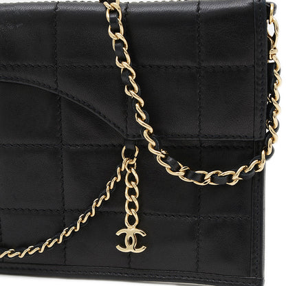 チョコバー チェーンショルダー ラムスキン ブラック ゴールド金具 ショルダーバッグ