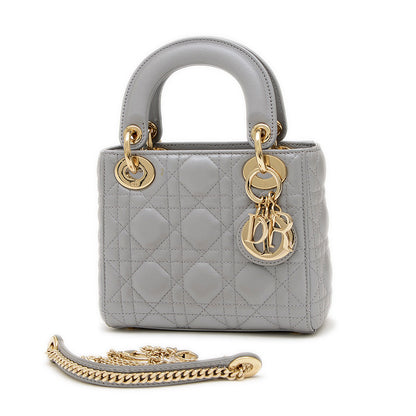 レディ ディオール ミニ チェーンショルダー バッグ ラムスキン グレー M05050ADU ハンドバッグ
