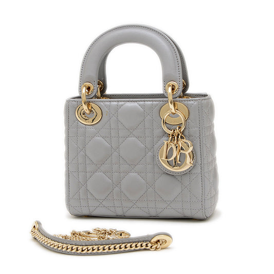 レディ ディオール ミニ チェーンショルダー バッグ ラムスキン グレー M05050ADU ハンドバッグ