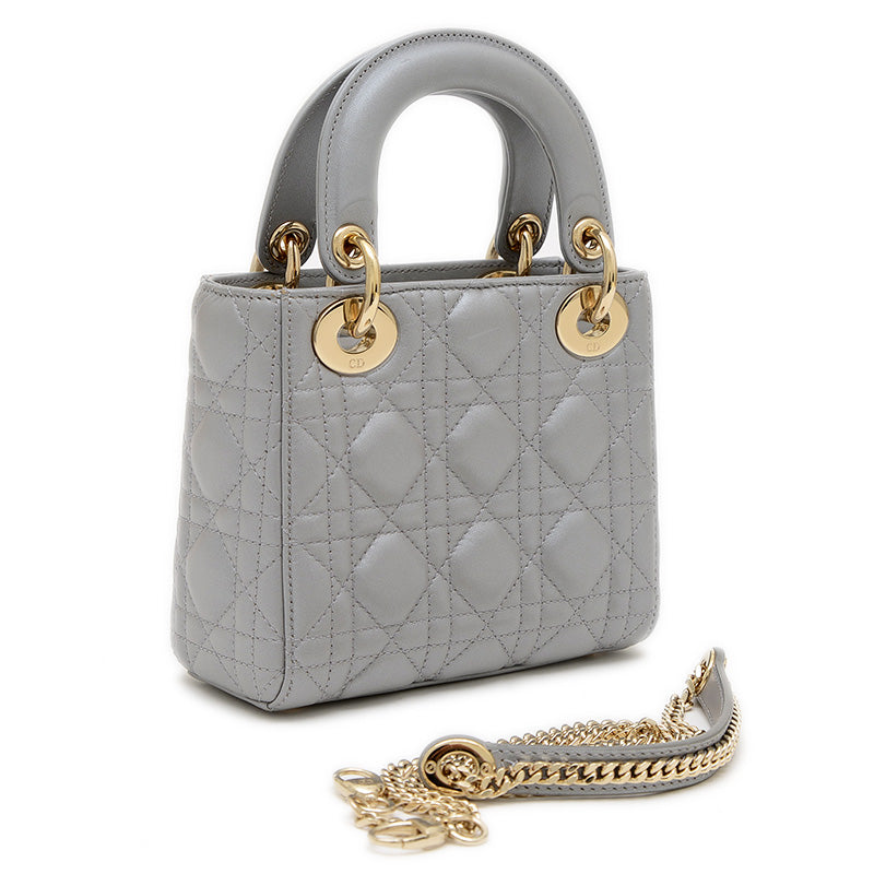 レディ ディオール ミニ チェーンショルダー バッグ ラムスキン グレー M05050ADU ハンドバッグ