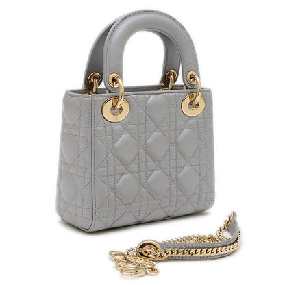 レディ ディオール ミニ チェーンショルダー バッグ ラムスキン グレー M05050ADU ハンドバッグ