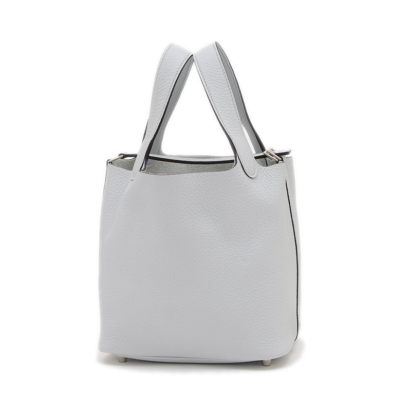 ピコタンロック PM 18 トリヨン ブルーペール シルバー金具 W刻印 ハンドバッグ